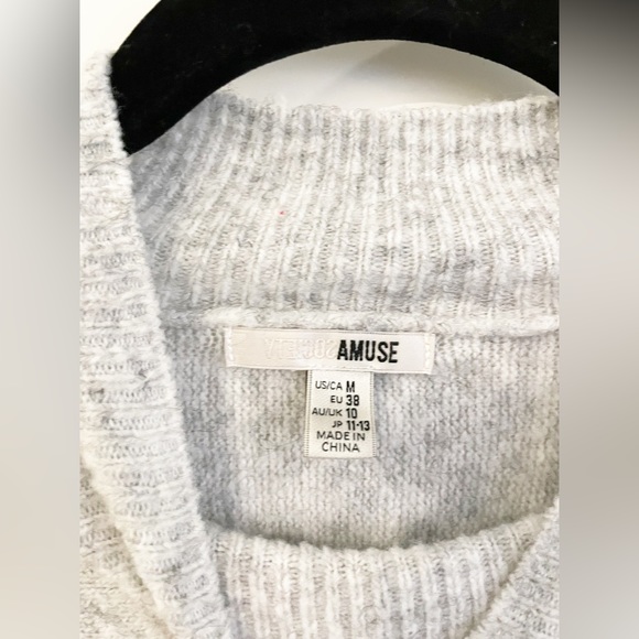 Amuse Society Gray Aline Knit Sweater in Light Grey with White Stripes Size M - Picture 4 of 10